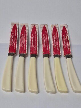 Vintage Regent Sheffield Steak Knives Set of 6 NOS Faux Ivory Handles